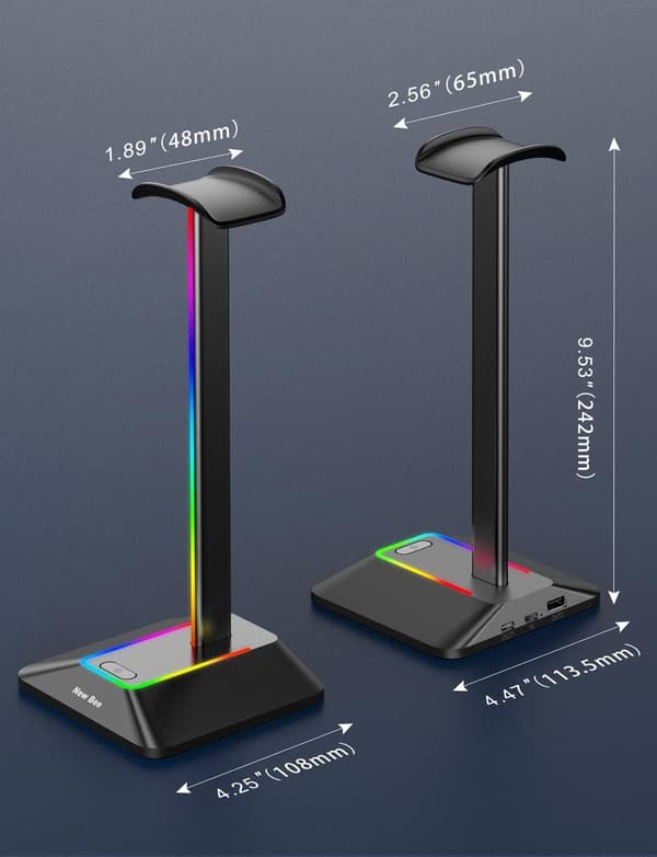 Hovedtelefonstativ RGB Headsetholder med 2 USB