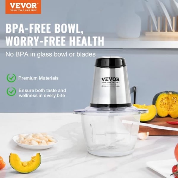 400 W elektrisk hackare - VEVOR - Köttkvarn - med glasskål 1,2 L 5 koppar