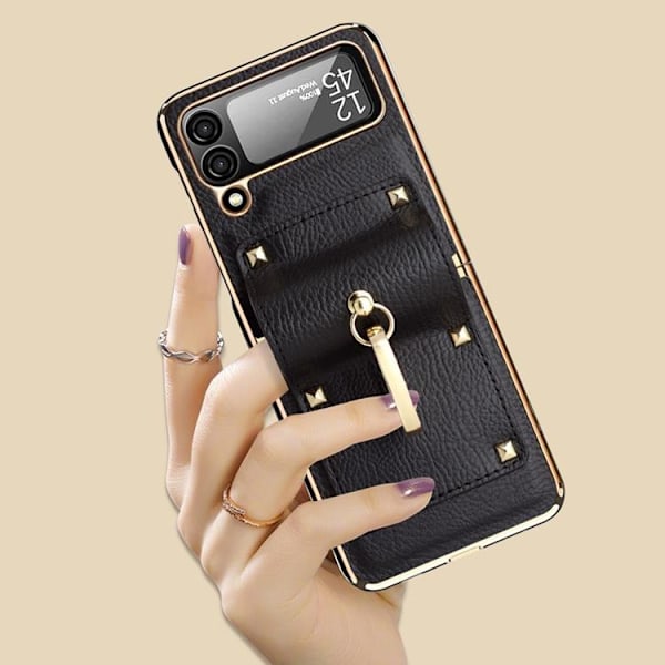 Galaxy Z Flip 4 Skal Ringhållare Läder - Orange