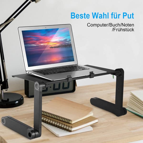 Bærbart Laptopbord, Aluminiumlegeringsstativ med Multifunktionelt Design til 10 tommer til 15,9 tommer Gadgets, Sort, Højdejusterbart med Ventilation og