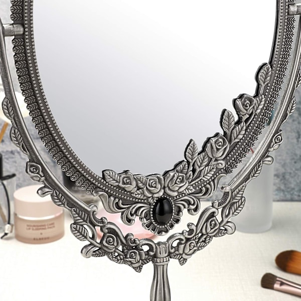 Elegant Silversminkspegel, Dubbelsidig Oval Design med Pläterad Spegel för Klar Bild, Klassisk Europeisk Retrostil, Lättviktig med Sammet