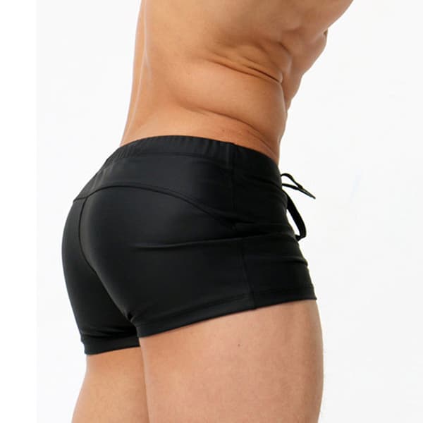 Badbyxor för män, fyrkantig bendesign stretchtyg snabbtorkande badkläder med justerbart midjeband, andningsbart meshfoder klorresistent strand Black
