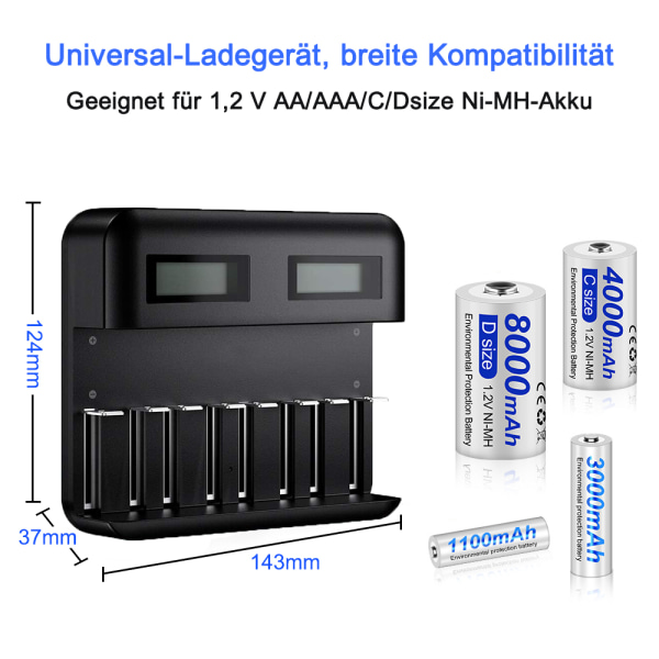 LCD Universal batteriladdare - 8 fack AA AAA CD batteriladdare