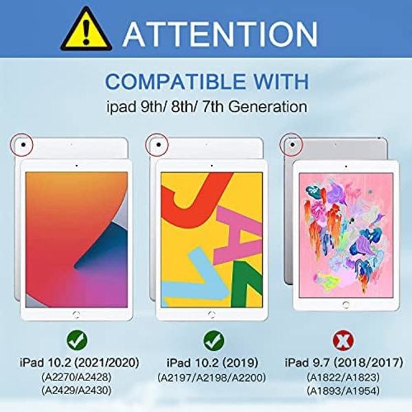 Cantis- case för ipad 9:e generationen/iPad 8:e generationen/iPad 7:e generationen, tunt, kraftigt stötsäkert, robust case med inbyggt
