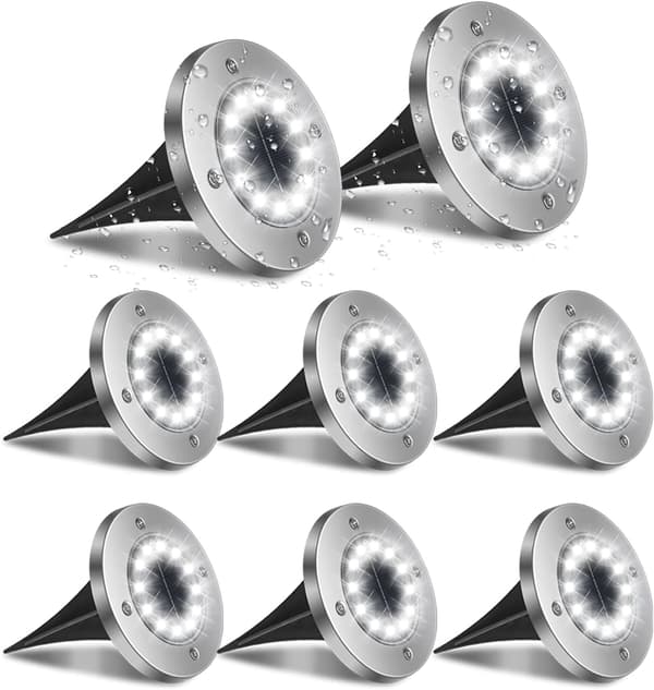 Udendørs Solcellelys, 8-pak 12LED Jordlys Havelys 6000K