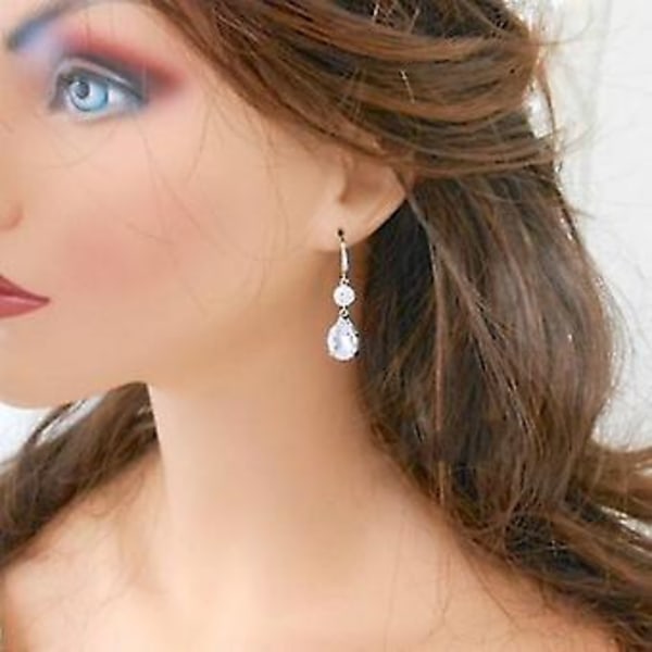 Lyxig Mode 925 Sterling Silver Vit Kristall Kvinnliga Örhängen Halsband Set Smycke Bröllop Brud Prinsessa Kärlek Smycken ( )