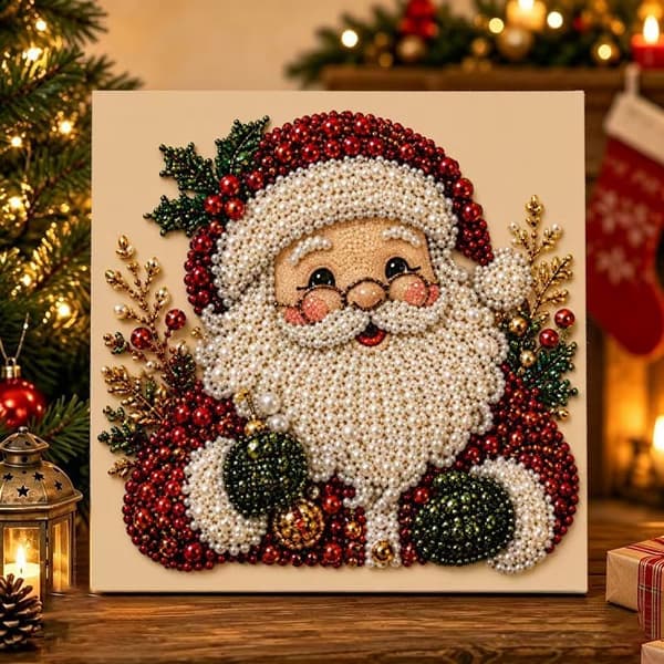 Juleperle- og diamantmalingssæt, DIY-sæt med perlekunst til voksne — Julemanden SantaClaus