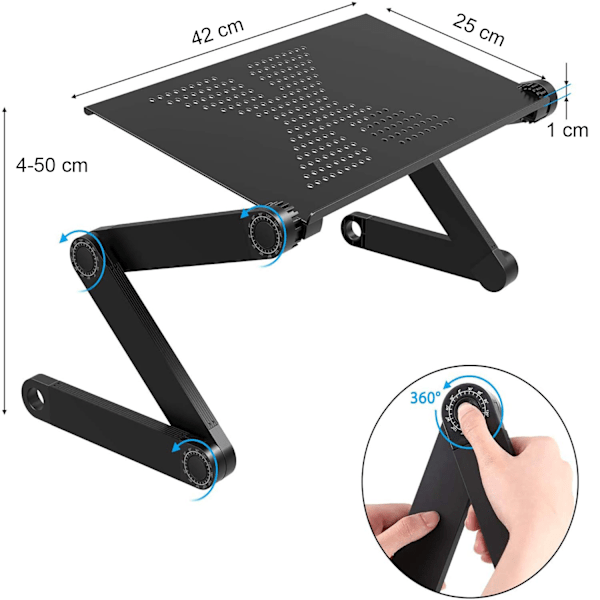 Laptopbord i aluminiumlegering, bärbart och hopfällbart med multifunktionell design för enheter från 10 tum till 15,9 tum, svart, höjdjusterbart med värmeavledning