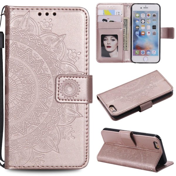 iPhone 6/6S Plus - Mandala Läder Fodral - Roséguld Roséguld Roséguld