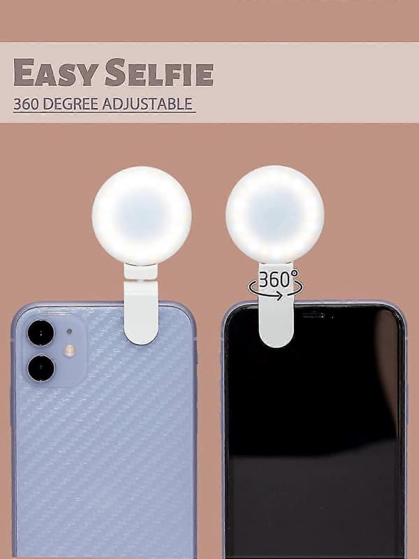 Selfie Ring Light Clip (oppladbar) - Selfie Ring Light for telefon eller laptop - hvit