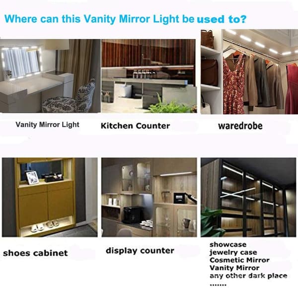 Vanity Make Up Light, Led Mirror Lights Kit, 10ft Dimmable Touch Control, Waterproof Ip65, For Hollywood Style Diy Vanity & Bathroom Mirror (Mirror