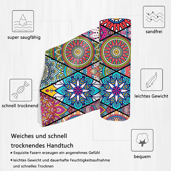 Mikrofiber Sandfri Strandhandduk, XXL 80x160 cm, Stilren Design Superabsorberande Lättviktig Tunn, Slitstark Mikrofiber Tvåsidigt Tryck, Vindtät