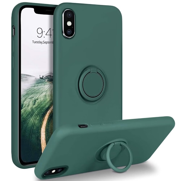 iPhone XR - Stöttligt Silikonskal Ringhållare Grön Green