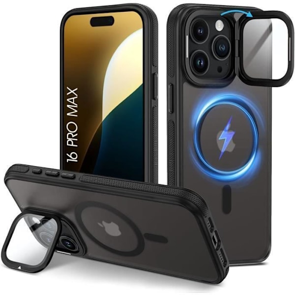 Skyddsfodral för iPhone 16 Pro Max - BOOLING - Stötsäker Translucent Svart - Magnetisk cirkel Svart
