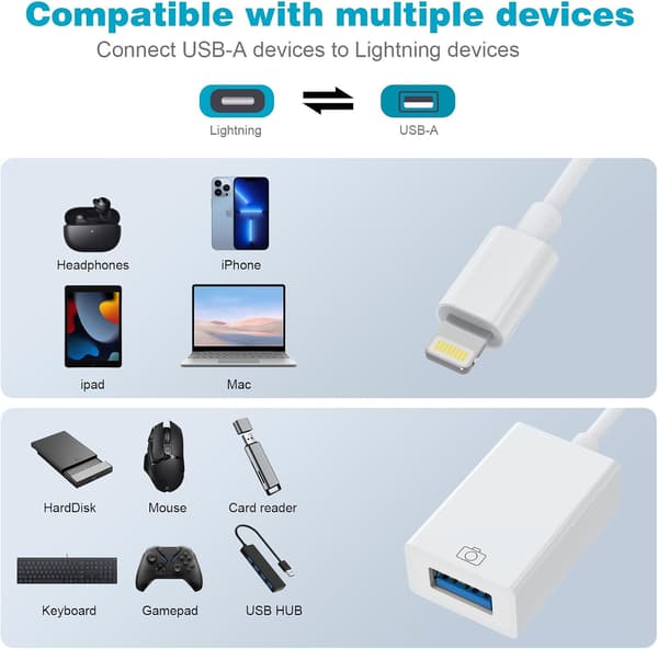 Lightning til USB-kameraadapter Lightning hunn USB OTG-kabeladapter