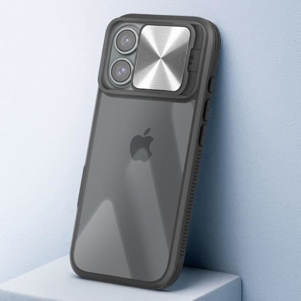 iPhone 16-fodral, tvåmaterial, skjutbart kameraskydd, QI-kompatibelt, svart Blue
