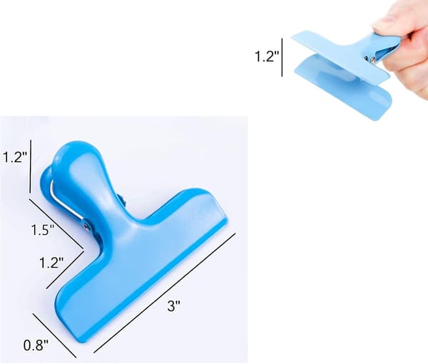 Croc Jaws Chip Clips Blå. Rustfrit stål. 3 tommer - Pakke med 3