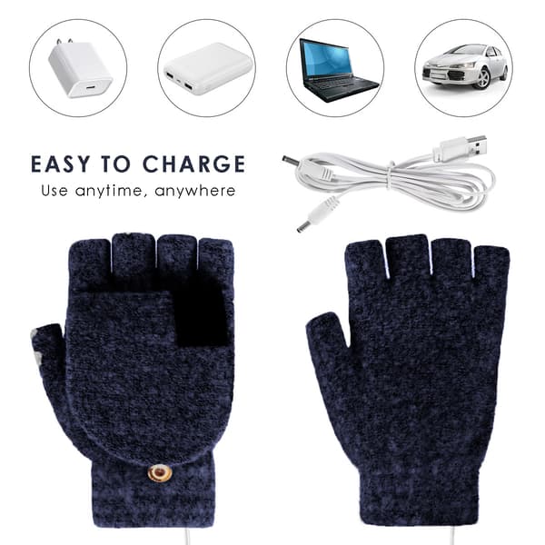 USB Opvarmede Handsker til Vintervarme, Halvfingerhandsker med Fingerdækning, Dobbeltsidet Opvarmning, Komfortabel Beskyttelse Vaskbart Strikdesign til navy blue