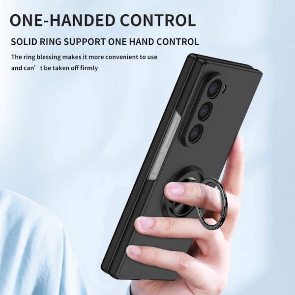 Till Samsung Galaxy Z Fold6 5G Hybrid skal med Finger Ring & Metall Plåt - Svart Svart