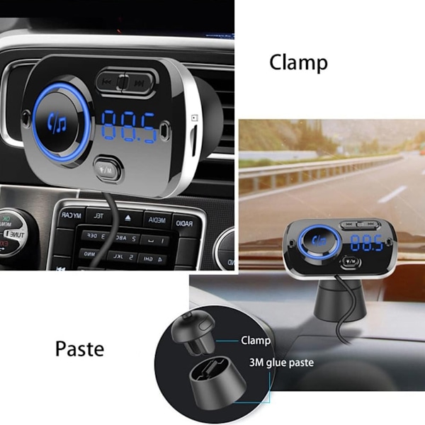FM-sändare Bluetooth Biladapter, Bluetooth 5.3-teknik, Dubbla Snabbladdningsportar, Handsfree-samtal, Kristallklart Ljud