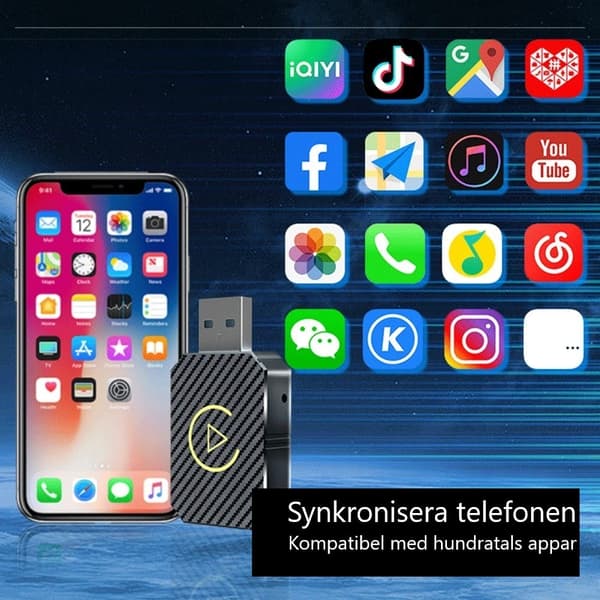 Langaton CarPlay-sovitin 2025 - Neliönmuotoinen älypuhelinpidike