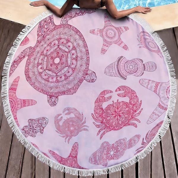 100cm x 100cm Merenelävät Mikrokuitu Pyöreä Hapsullinen Rantapyyhe F