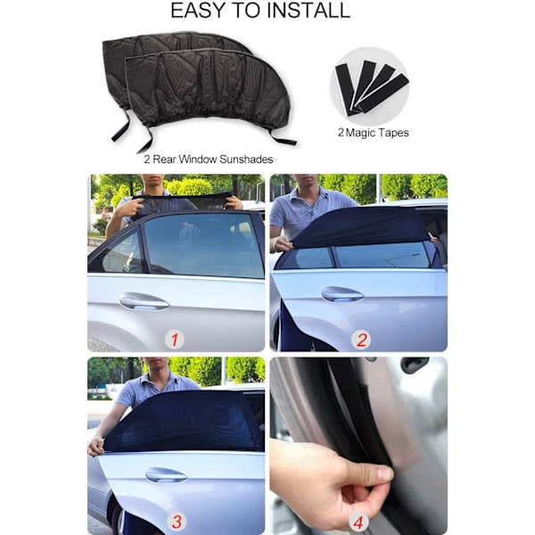 Mycket Stretchiga Bilfönsterskydd i Nylonmesh, 2-pack Elastiska Mesh Bil Bakre Sidofönster Solskydd, Sol-/UV-skydd Myggnät, Enkel Installation