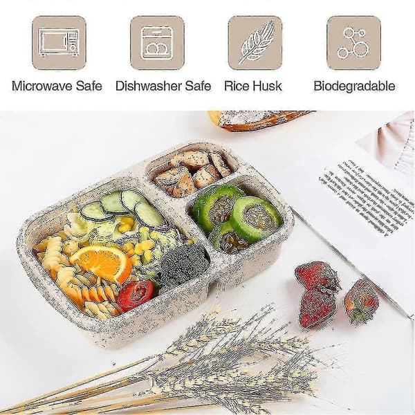 4-pakning Bento Matboks, 3-roms Matbeholdere, Matboks for Barn, Gjenbrukbar Matlagring