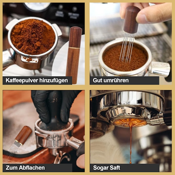 Espressomaskin Tillbehör, Fin Nål Design Espresso Distributionsverktyg För Jämn Espressoextraktion, Högkvalitativt Rostfritt Stål, Naturligt Trä