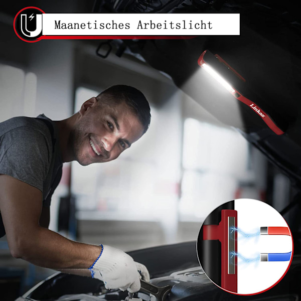 Bärbar Arbetslampa, LED Arbetslampa, Vikbar Design För Mångsidig Användning I Bilgarage DIY Verkstad, Stänksäker, Integrerad Magnet, CoB Ljus, Robust
