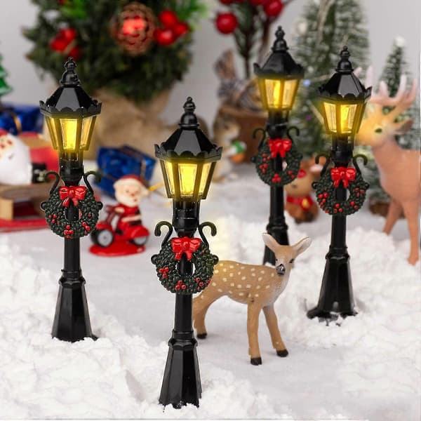 Jul Mini Gatelys Modeller, 4 Stk Mini Gatelampe Gatelys, -landskap Eventyrhage Tilbehør