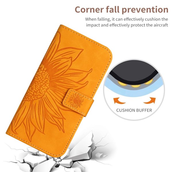 SKALO Motorola Edge 50 Neo 5G Embossed Flower Plånboksfodral i PU-Läder - Gul Gul