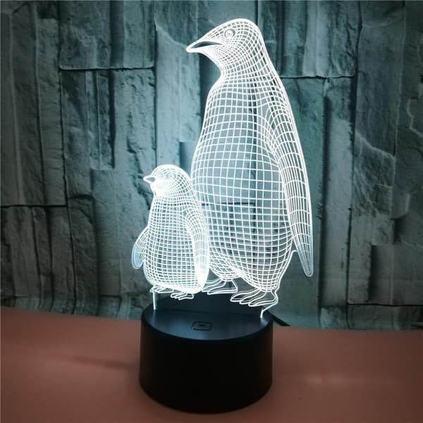 Pingviini 3D-valo 7 värin kosketusvalo Stereoskooppinen 3D-näkövalo
