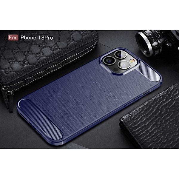 Carbon Fiber Texture Skal iPhone 13 Pro - Blå Blå