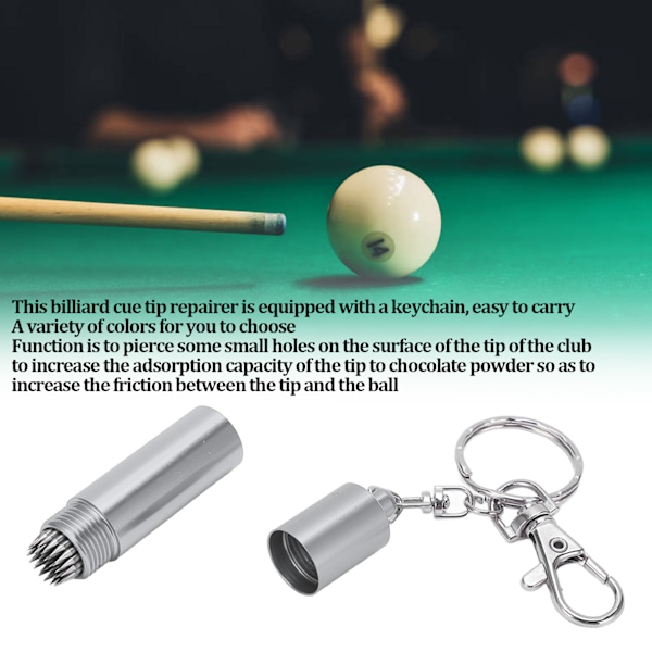 Billardkö-Spetsverktyg - Formgivare för Snooker/Pool - Tillbehör för Billardkö - Sticknåls Slipande Reparationsverktyg med Nyckelring - Silver