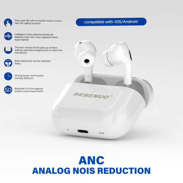 Langattomat kuulokkeet, Bluetooth 5.0, musta silikonikotelo, melunvaimennus