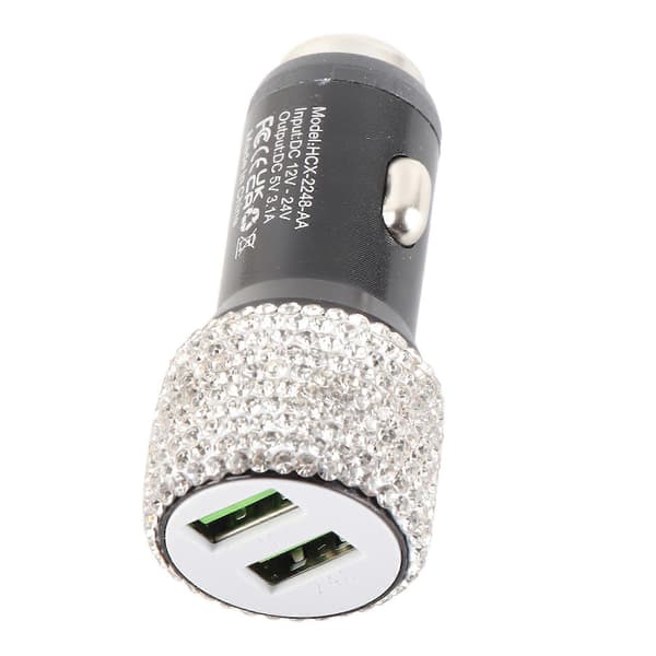USB billader 5V Rhinestone dekorasjon Dobbel port hurtigladingsadapter Bilinteriørtilbehør Hvit