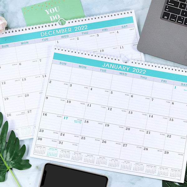 Organisationsverktyg för den moderna tiden, Wire-O-bunden kalender med tjockt papper och månadsvyer, skrivbords- och väggdisplay, iögonfallande design