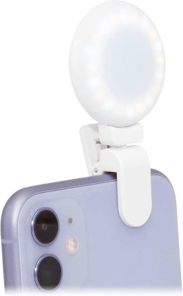 Selfie Ring Light Clip (oppladbar) - Selfie Ring Light for telefon eller laptop - hvit