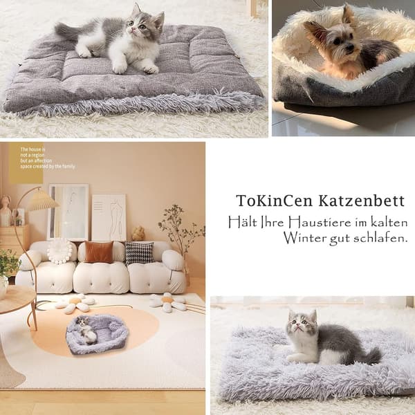 (Grå) Katteseng for innendørs katter, selvvarmende kjæledyrseng funksjon 2