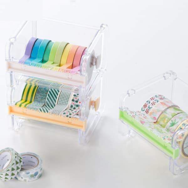 2 stk hvit Washi Tape Dispenser Kutter, rull Tape Holder Organizer