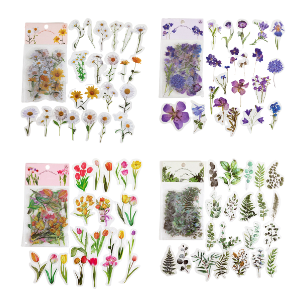 4 Pack Naturliga växter Stickers Blomster Stickers för