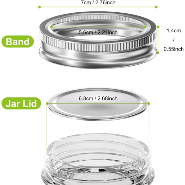 Delade band av bleckplåt för Mason Jar-burkar, vertikal mönsterdesign säkerställer grepp, livsmedelsklassat material för säker förvaring, silver (24 st, 70 mm)