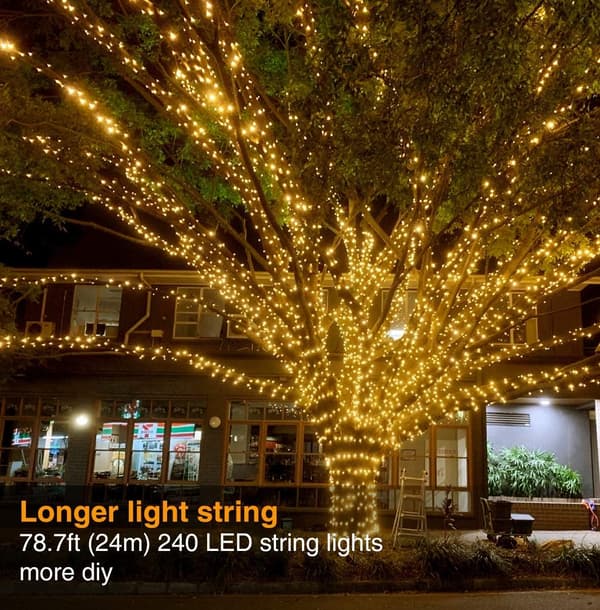 Solcellelyslenke, 20M 200 LED Utendørs Vanntett Solcellelyslenke
