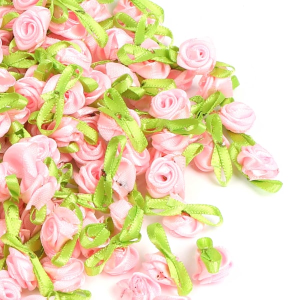Handgjorda blommor med blad små rosor huvudbonad docka tillbehör DIY konstgjord band (rosa)