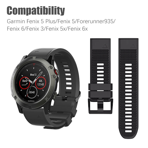 Klockarmband 26 mm Garmin Fenix 5 Plus/Fenix 5/Forerunner935/Fenix 6/Fenix 3/Fenix 5x/Fenix 6x Svart