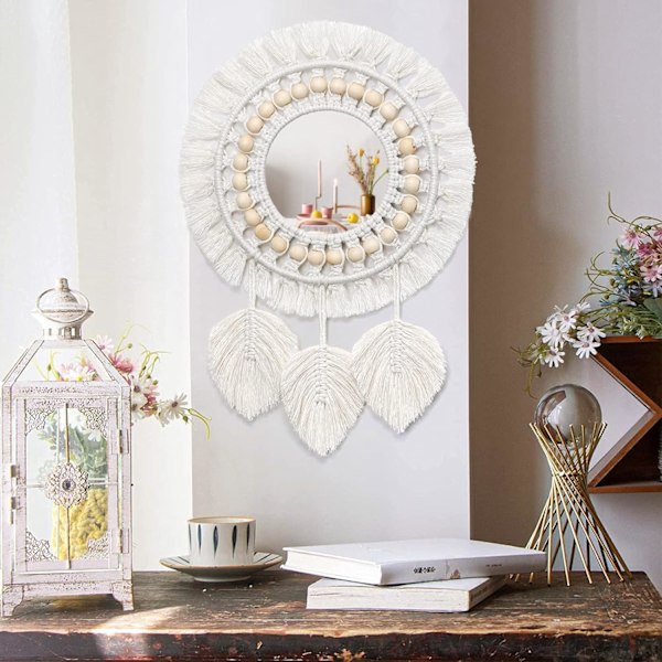 Bohemisk Macramé Väggspegel, Underbar Minimalistisk Design, Högkvalitativt Bomullshantverk, Stilfull Miljövänlig Dekor, Idealisk Retrostil för Hemmet