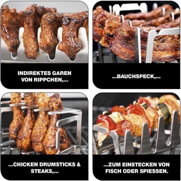 BBQ Grill - Kyllinglår- og vingegrill i rustfritt stål, multifunksjonell