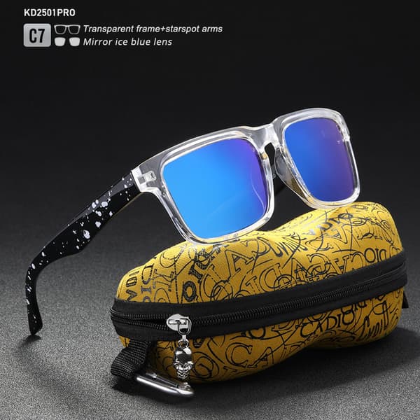 Polariserede solbriller til mænd, matsort, rammetilpasning, play-cool, med etui PRO-C2 Skull Zipper Case