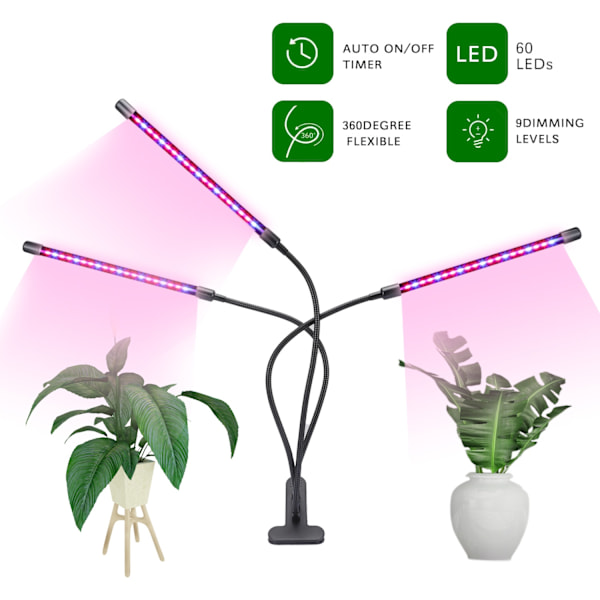 Växtlampa, 60 LED fullspektrum odlingslampa Växtljus Växtlampa 3 timers multifärg